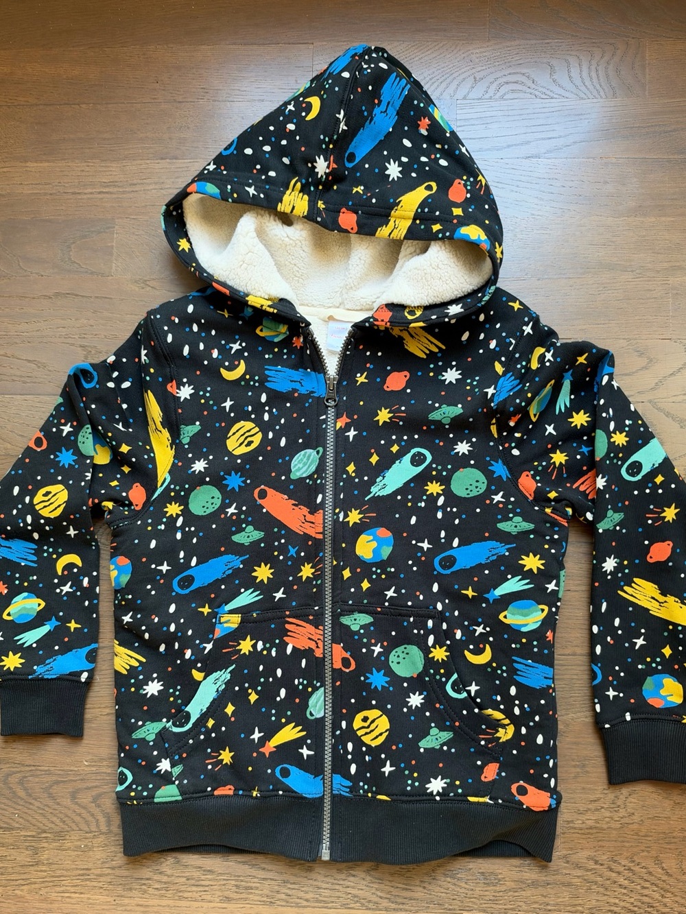 Hanna Andersson Black Zip Hoodie with Bright Space Print,Brand NEW